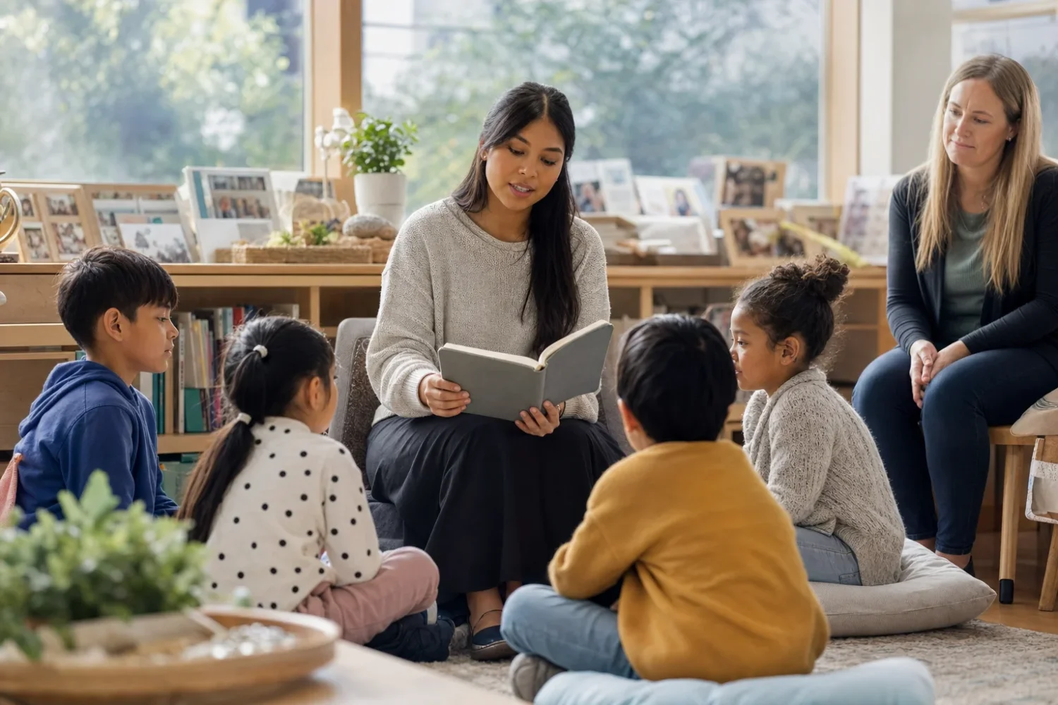 Describe a classroom reading group observed as an example of quality practice, without documents or seals.