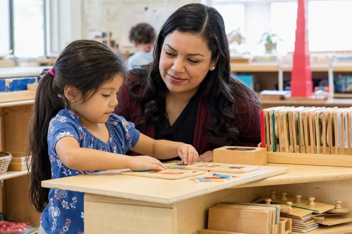 Describe intentional teaching at a classroom shelf without documents, seals, or certificates.